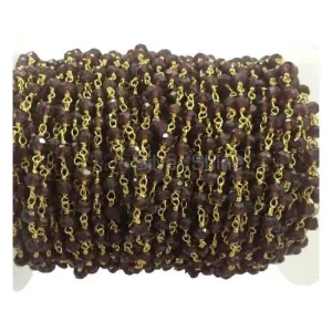 Garnet Rhodolite Gemstone Rosary Chain. "Wire Wrapped 1 Feet Roll Chain" 925RC197