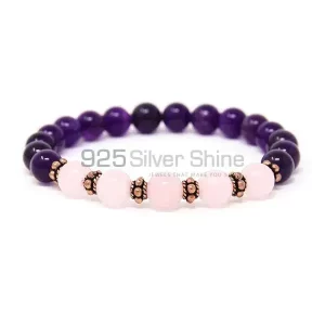Genuine Amethyst-Rose Quartz Gemstone Beads Bracelets 925BB108