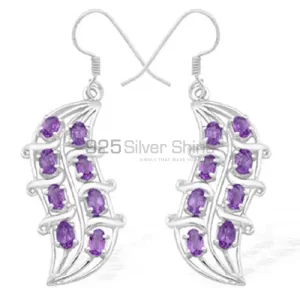 Genuine Amethyst Gemstone earrings Manufacturer In 925 Sterling Silver Jewelry 925SE975