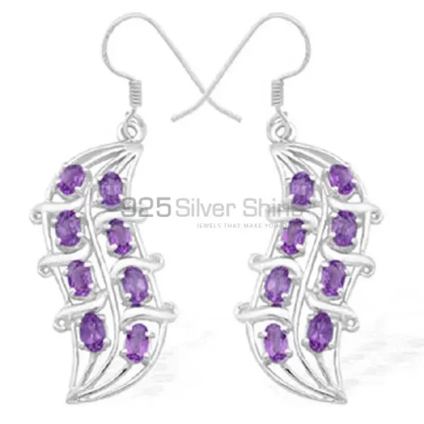 Genuine Amethyst Gemstone earrings Manufacturer In 925 Sterling Silver Jewelry 925SE975
