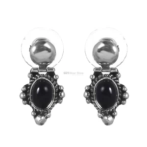 Genuine Black onyx Gemstone earrings Suppliers In 925 Sterling Silver Jewelry 925SE258