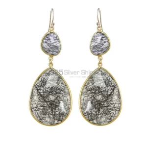 Genuine Black Rutile Gemstone earrings Exporters In 925 Sterling Silver Jewelry 925SE1875
