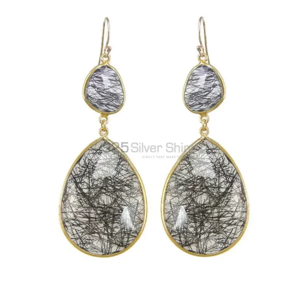 Genuine Black Rutile Gemstone earrings Exporters In 925 Sterling Silver Jewelry 925SE1875