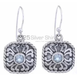Genuine Blue Topaz Gemstone earrings Exporters In 925 Sterling Silver Jewelry 925SE1200