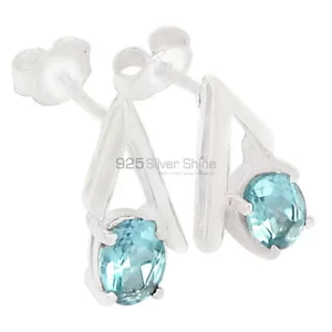 Genuine Blue Topaz Gemstone earrings In Fine 925 Sterling Silver 925SE316