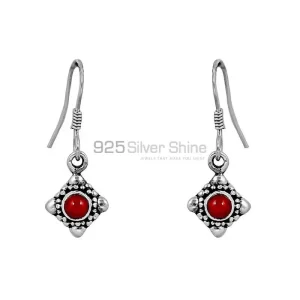 Genuine Coral Semi Precious Gemstone earring In Sterling Silver Jewelry 925SE65