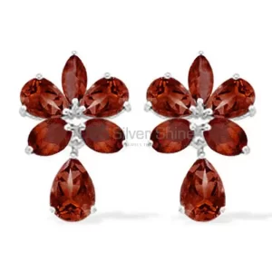 Genuine Garnet Gemstone earrings In 925 Sterling Silver 925SE942