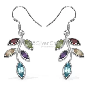 Genuine Multi Gemstone earrings In Fine 925 Sterling Silver 925SE711