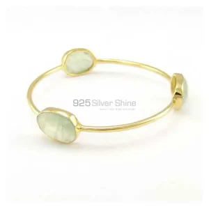 Genuine Prehnite Gemstone Bangles In 925 Sterling Silver Gold Vermeil 925SSB115