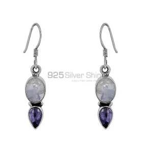 Genuine Rainbow Moonstone And Amethyst Gemstone earring In 925 Silver Jewelry 925SE67