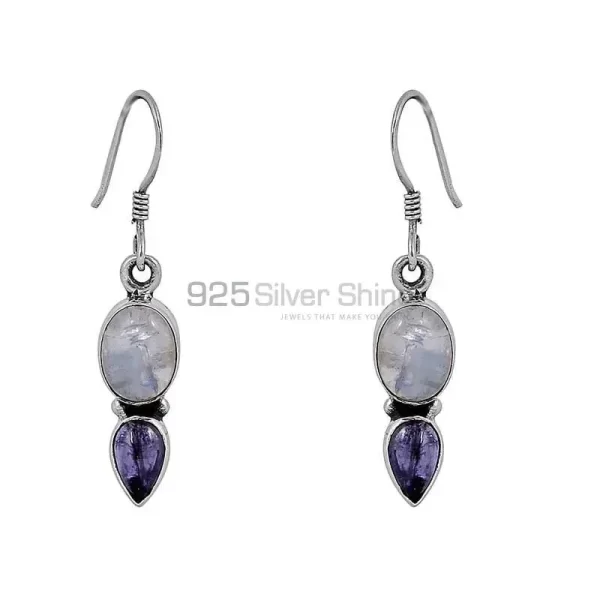 Genuine Rainbow Moonstone And Amethyst Gemstone earring In 925 Silver Jewelry 925SE67