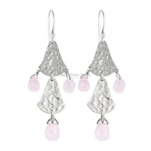 Genuine Rose Quartz Gemstone earrings In Fine 925 Sterling Silver 925SE1851
