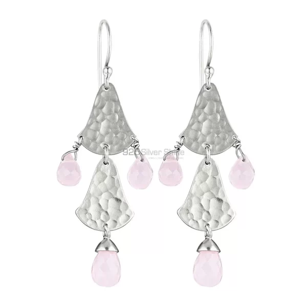 Genuine Rose Quartz Gemstone earrings In Fine 925 Sterling Silver 925SE1851