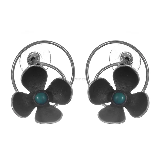 Genuine Turquoise Gemstone earrings Exporters In 925 Sterling Silver Jewelry 925SE261