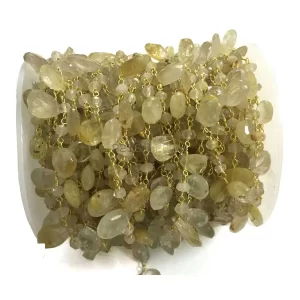 Golden Rutile Quartz Gemstone Rosary Chain. "Wire Wrapped 1 Feet Roll Chain" 925RC199