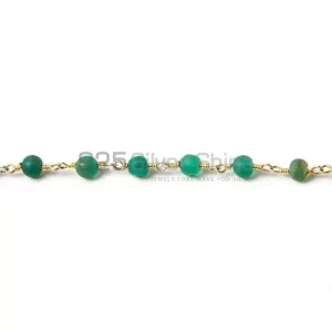 Green Chalcedony Round Rosary Chain. "Wire Wrapped 1 Feet Roll Chain" 925RC109