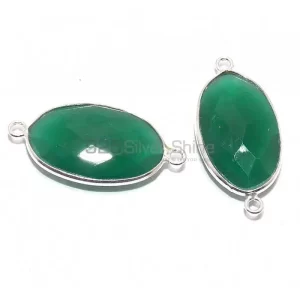 Green Onyx Oval Gemstone Double Bail Bezel Sterling Silver Gemstone Connector 925GC230