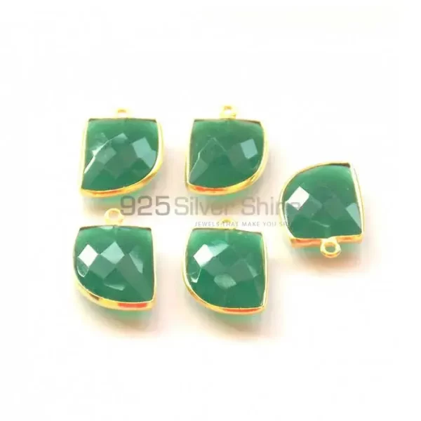 Green Onyx Uncut Gemstone Single Bail Bezel Sterling Silver Gold Vermeil Gemstone Connector 925GC344