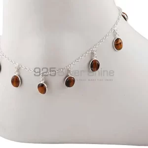 Handmade 925 Silver Anklet In Tiger's Eye Manufacturer