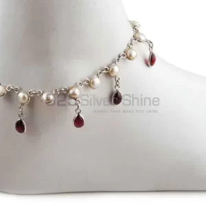 Handmade Multi Bezel Gemstone Anklet In Sterling Silver Jewelry