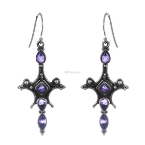 Handmade Oxidized Silver Handmade earrings In Amethyst Gemstone Jewelry 925SE165