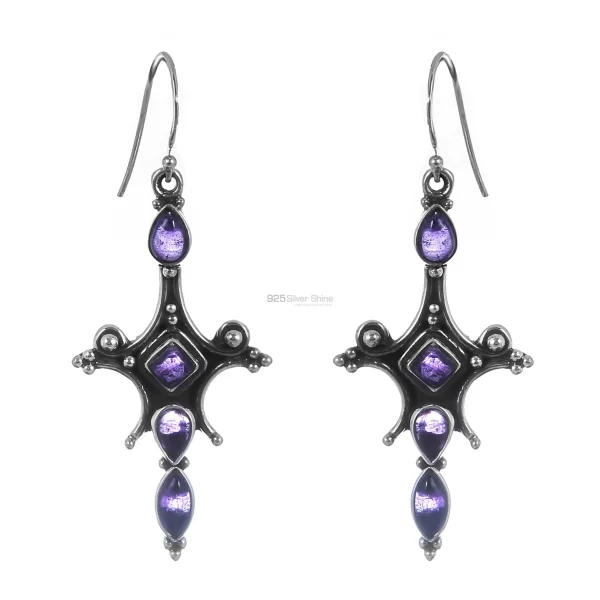Handmade Oxidized Silver Handmade earrings In Amethyst Gemstone Jewelry 925SE165
