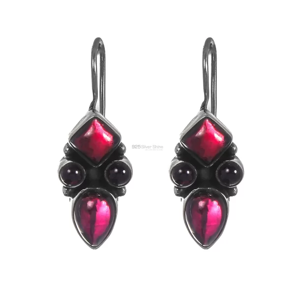 Handmade World Wide Sterling Silver earring In Natural Garnet Gemstone Jewelry 925SE199