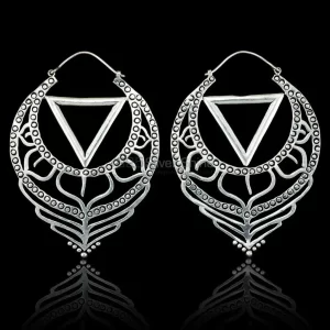 Lotus Flower Handmade earrings With Triangle Silver Jewelry 925ME107