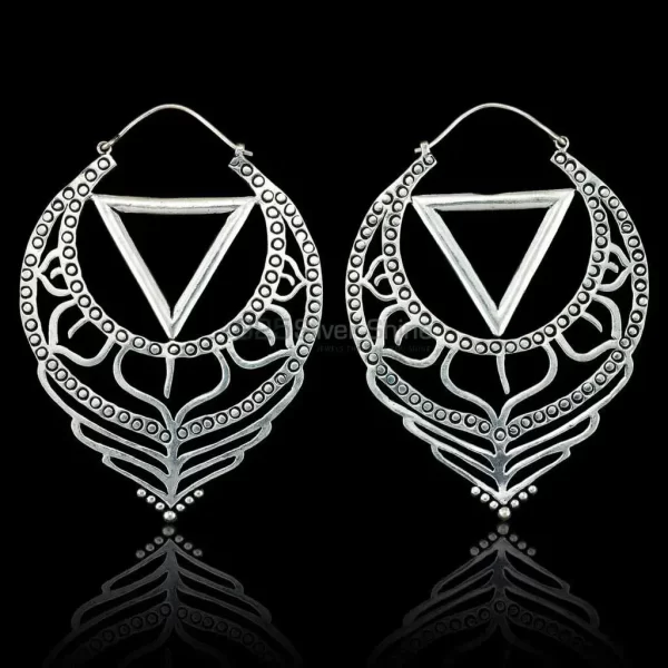 Lotus Flower Handmade earrings With Triangle Silver Jewelry 925ME107