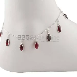 Marquise Garnet Gemstone Anklet In Fine Silver Jewelry