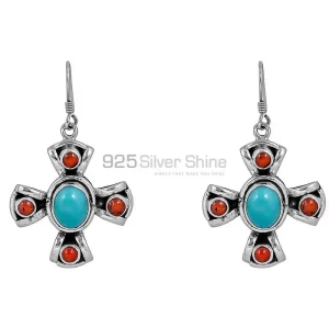 Turquoise-Dyed Coral Gemstone earring In 925 Sterling Silver Jewelry 925SE109