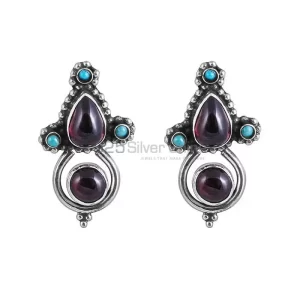 Garnet-Turquoise Gemstone earring In Sterling Silver Jewelry 925SE29