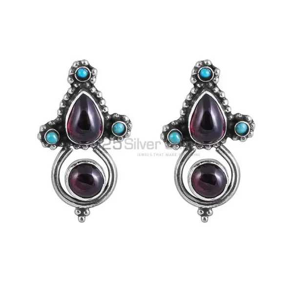 Garnet-Turquoise Gemstone earring In Sterling Silver Jewelry 925SE29