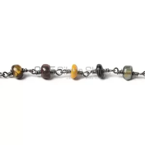 Multi Gemstone Rondell Rosary Chain. "Wire Wrapped 1 Feet Roll Chain"925RC134