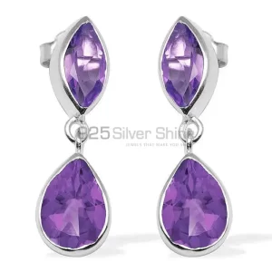 Natural Amethyst Gemstone earrings Exporters In 925 Sterling Silver Jewelry 925SE1128