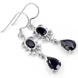 Natural Black Onyx Gemstone earrings Exporters In 925 Sterling Silver Jewelry 925SE654