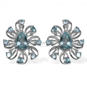 Natural Blue Topaz Gemstone earrings Wholesaler In 925 Sterling Silver Jewelry 925SE964