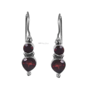 Natural Garnet Gemstone earrings In Fine 925 Sterling Silver 925SE314
