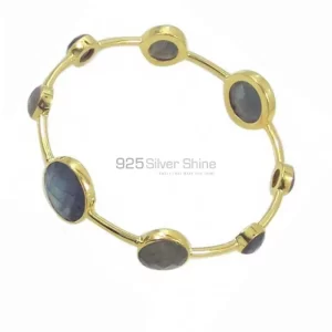 Natural Labradorite Gemstone Bangles In 925 Silver Gold Vermeil 925SSB101