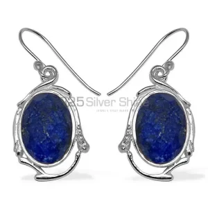 Natural Lapis Lazuli Gemstone earrings In Fine 925 Sterling Silver 925SE788