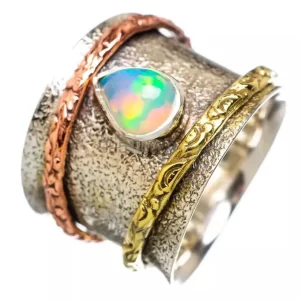 Natural Opal Gems Stone With Solid Sterling Silver Spinner Ring Jewelry SMR118
