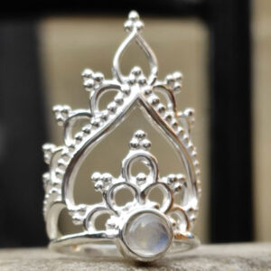 Rainbow Moonstone Princess crown silver rings SSR41