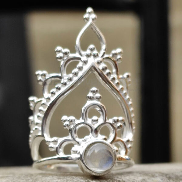 Rainbow Moonstone Princess crown silver rings SSR41