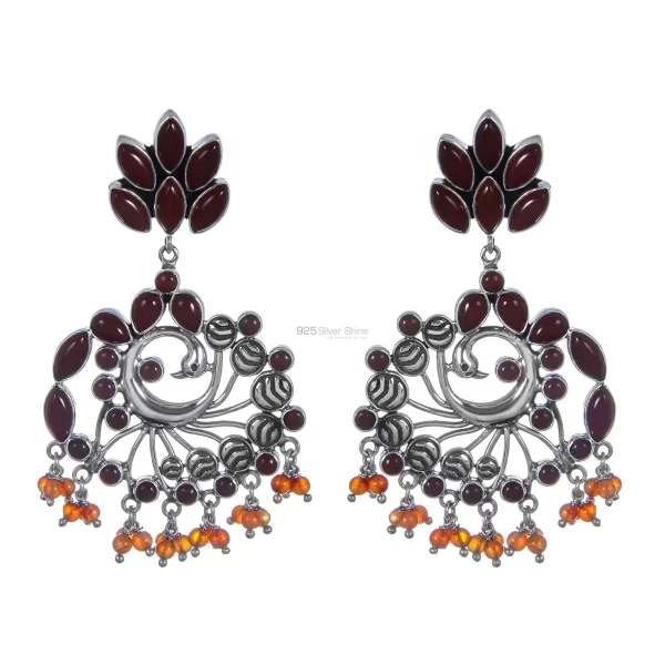 Peacock Design 925 Sterling Silver earrings In Semi Precious Carnelian Gemstone 925SE300