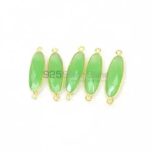 Prehnite Chalcedony Oval Gemstone Double Bail Bezel Sterling Silver Gold Vermeil Connector 925GC136