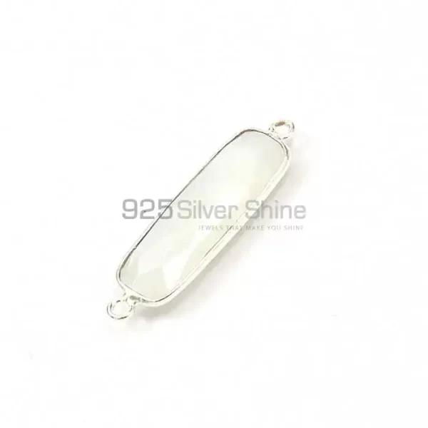 Rainbow Moonstone Rectangle Gemstone Double Bail Bezel Sterling Silver Connector 925GC125
