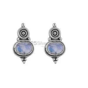 Rainbow Moonstone Studs earring In Sterling Silver Jewelry By Pair 925SE18