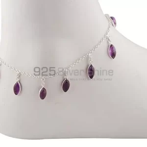 Semi Precious Amethyst Gemstone Anklet In Solid Silver Jewelry