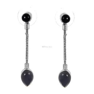 Semi Precious Black onyx Gemstone earrings Suppliers In 925 Sterling Silver Jewelry 925SE257