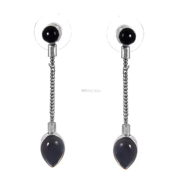 Semi Precious Black onyx Gemstone earrings Suppliers In 925 Sterling Silver Jewelry 925SE257